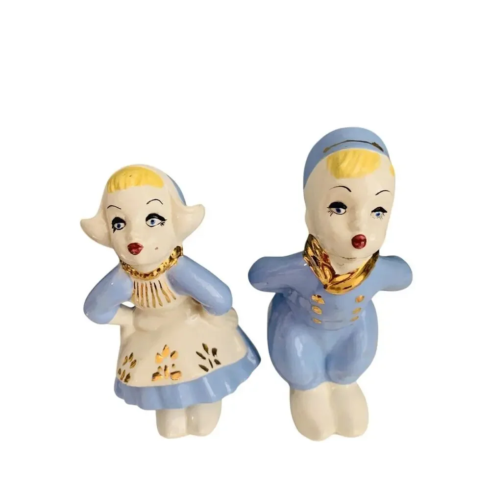 FJS Ceramic Dutch Boy and Milk Maid Kissing Ceramic 6 1/2" Figurines - Picture 8 of 9